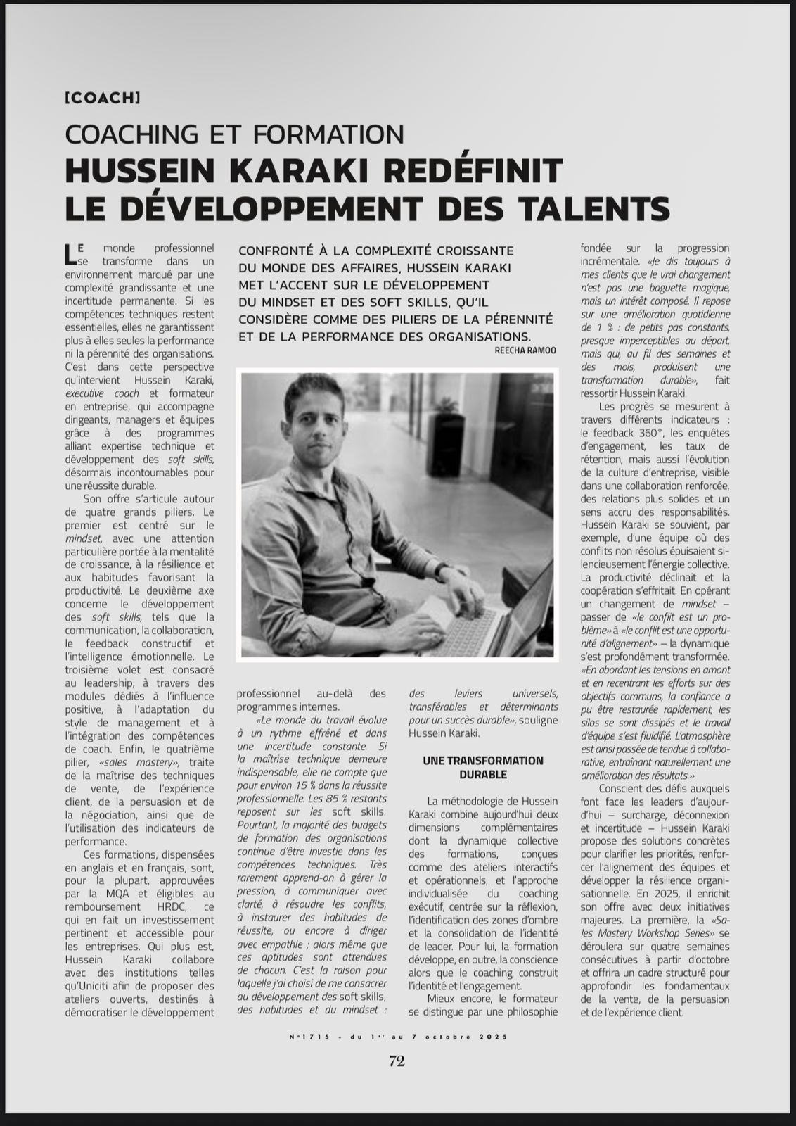 Business Magazine feature: Hussein Karaki redéfinit le développement des talents
